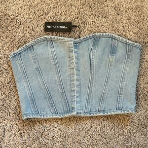 PrettyLittleThing Light Blue Denim Corset Top